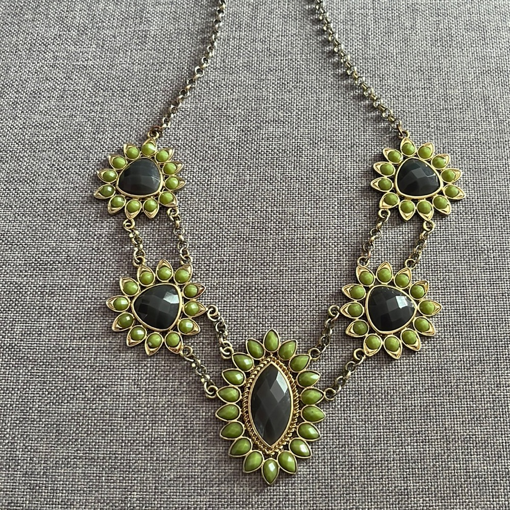 Green & Gray Floral Statement Necklace